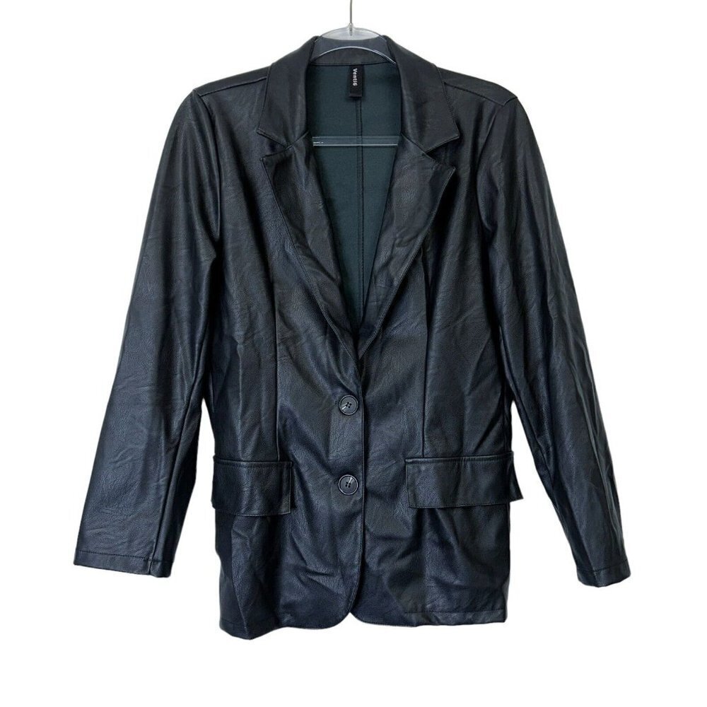 Venti6 Faux Leather‎ Blazer Jacket Womens Size Small Black Boutique Brand